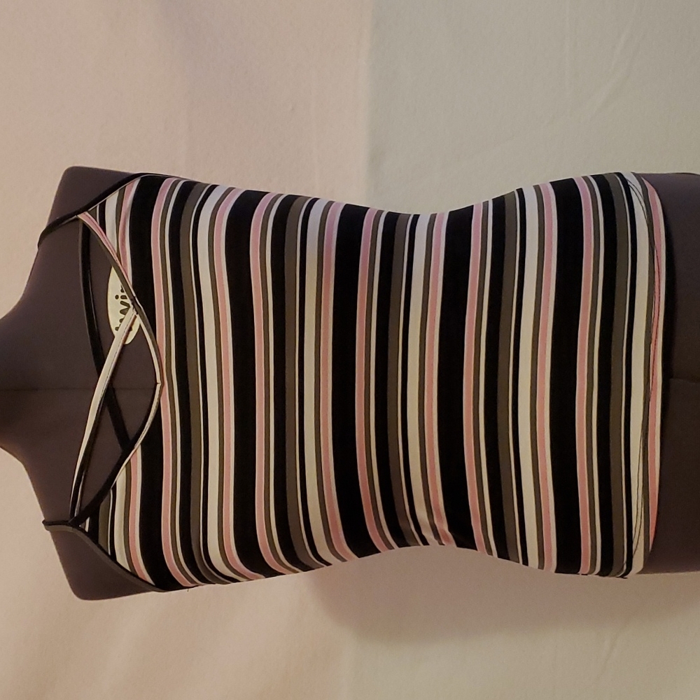 Womens stripe spandex stretch cami tank top size L